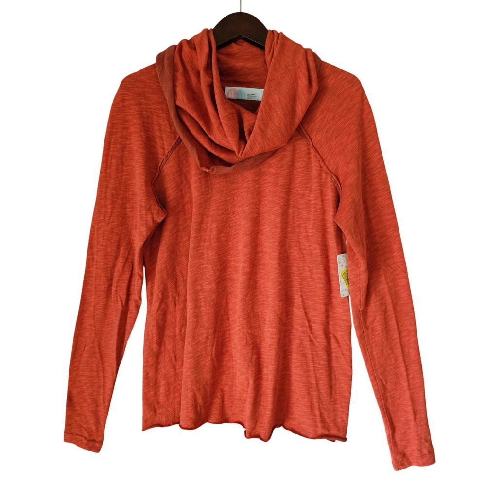 Free People Beach Two Body Corps Deux Cowl Neck Slub Top Red Orange M/L NEW